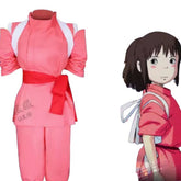 Chihiro Ogino Pink Work Kimono Cosplay Costume from Spirited Away - Halloweez